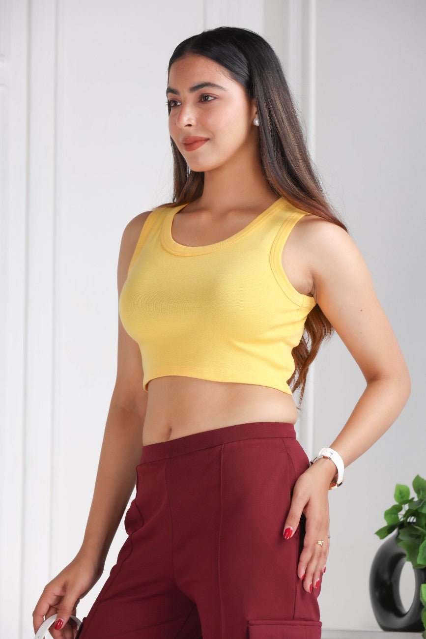 Yellow Rib Crop Vest [ 100% USA HQ Cotton, 280 GSM non transparent fabric ] - Rib crop vest