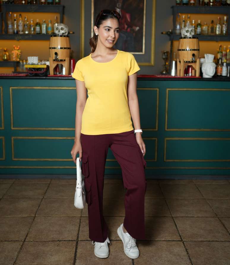 Yellow Rib T Shirt [ 100% Cotton, 280 GSM non transparent fabric ] - Rib t shirt