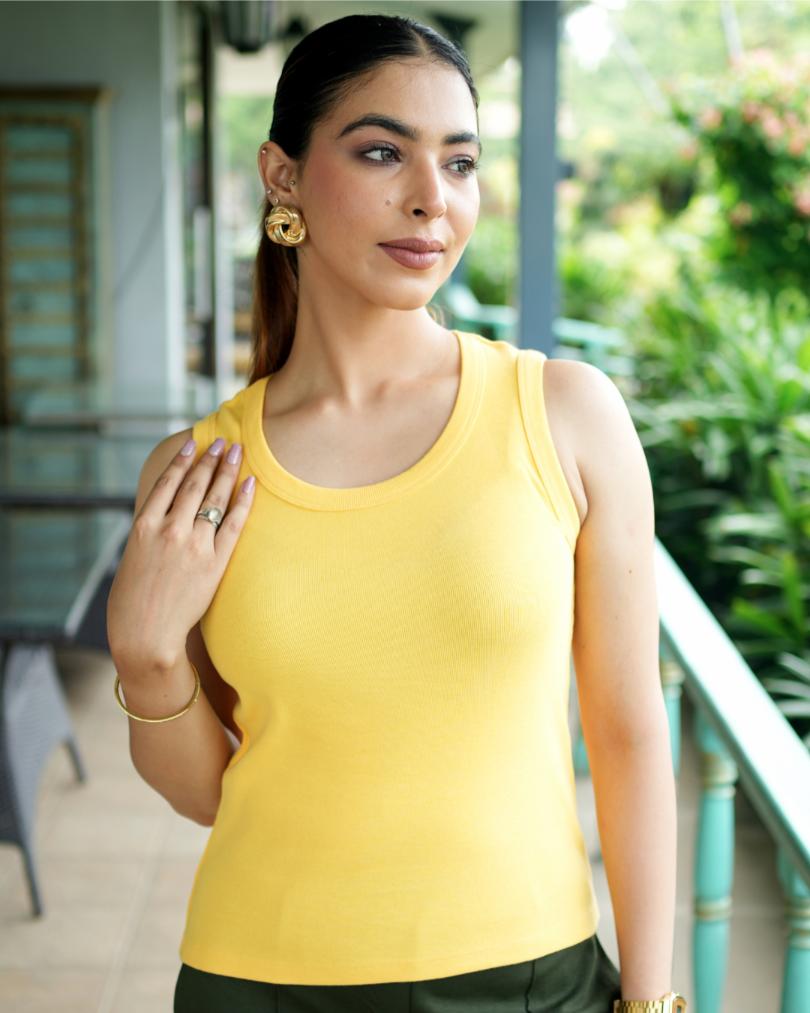 Yellow Rib Top [ 100% Cotton, 280 GSM non transparent fabric ] - Rib top