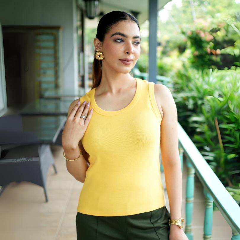 Yellow rib top for women