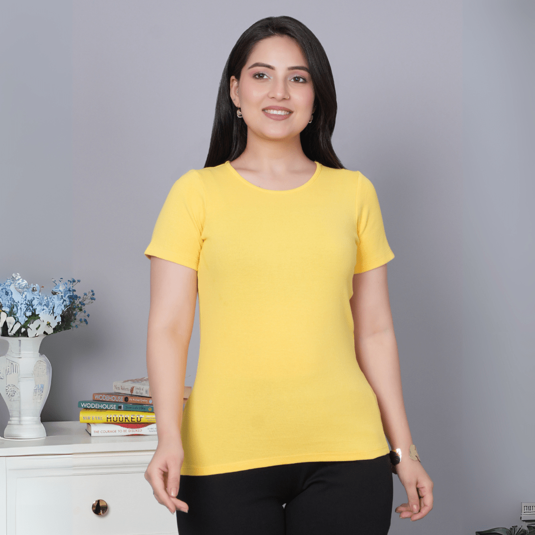 Yellow Stretchable Rib T Shirt [ 100% USA HQ Cotton, 280 GSM non transparent fabric ] - Rib t shirt