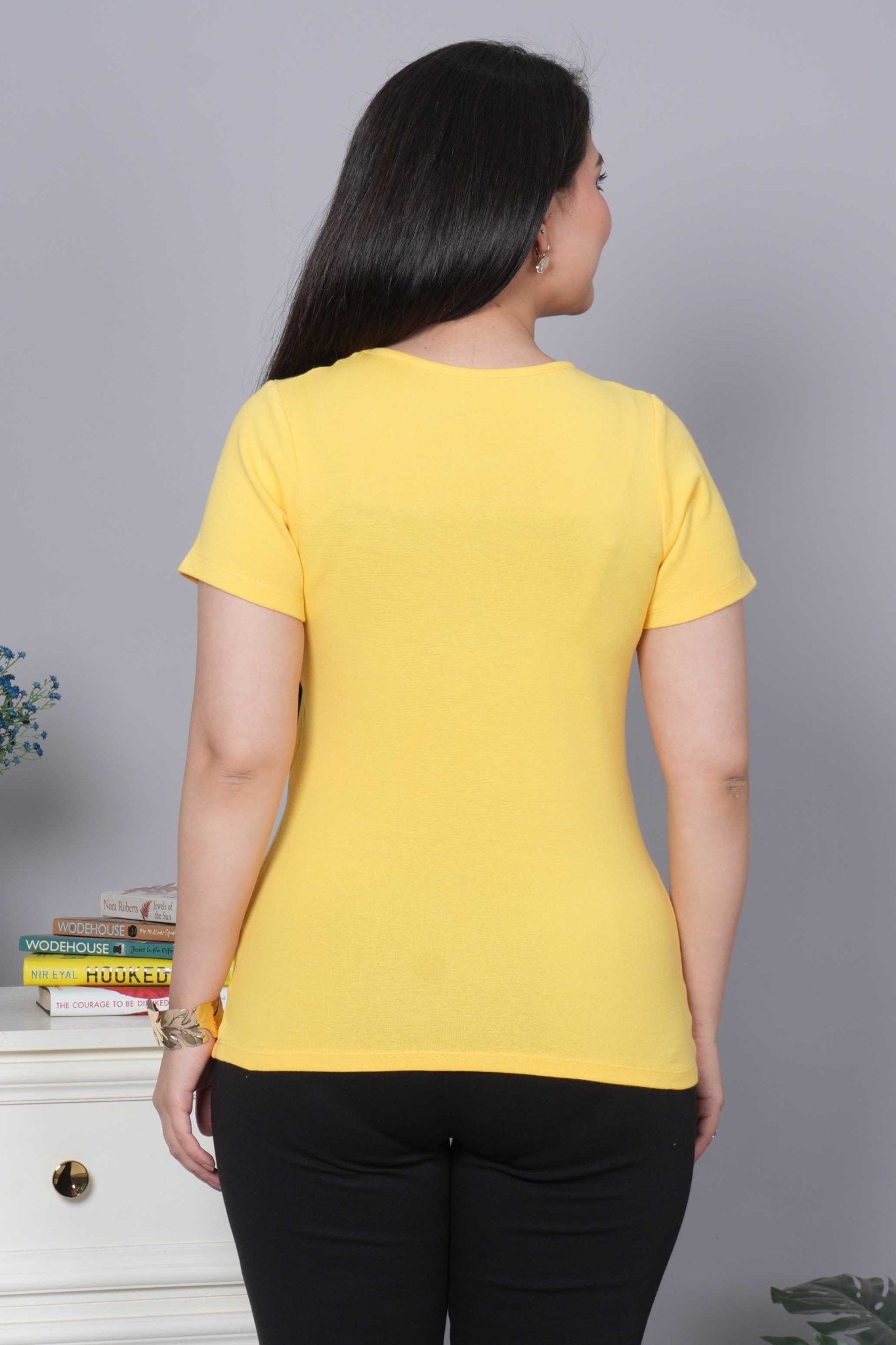 Yellow Stretchable Rib T Shirt [ 100% USA HQ Cotton, 280 GSM non transparent fabric ] - Rib t shirt