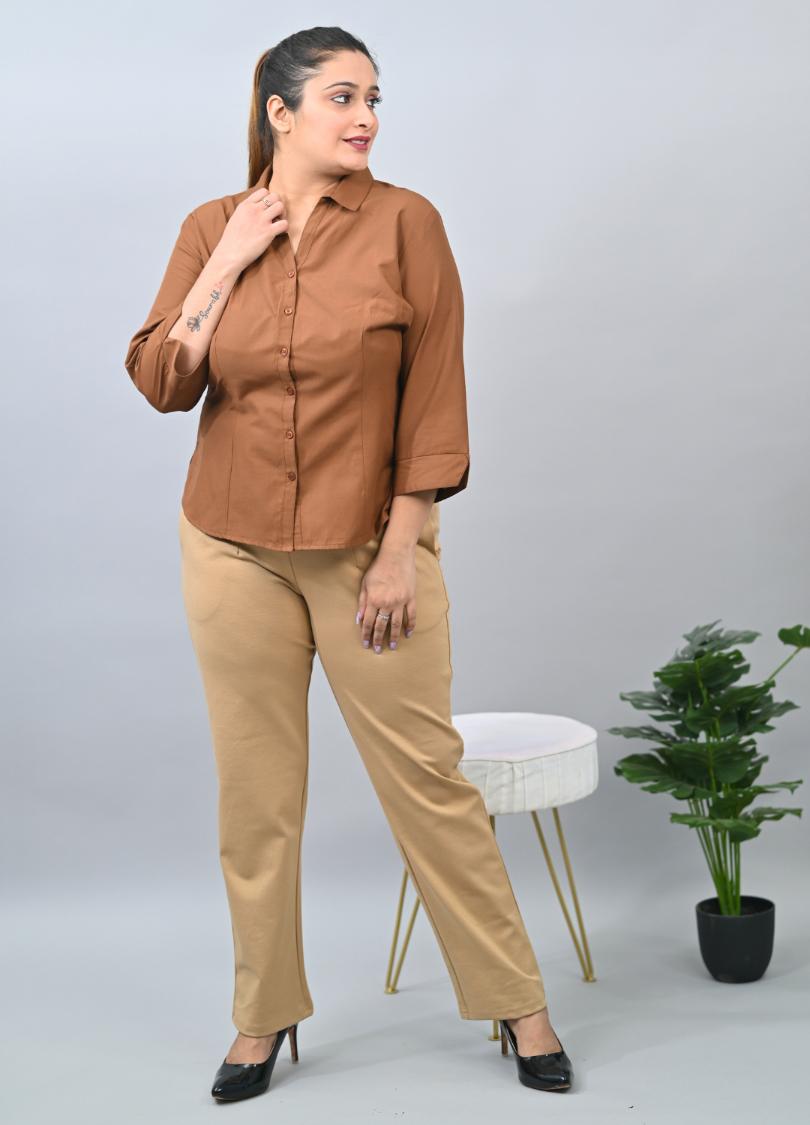 Beige plus size cigarette pencil pants