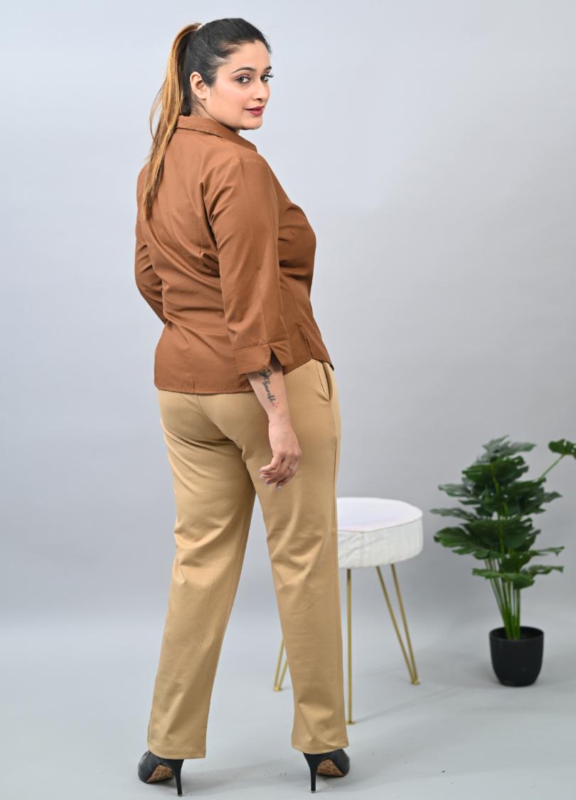 Beige plus size cigarette pencil pants