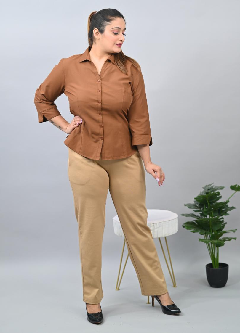 Beige plus size cigarette pencil pants