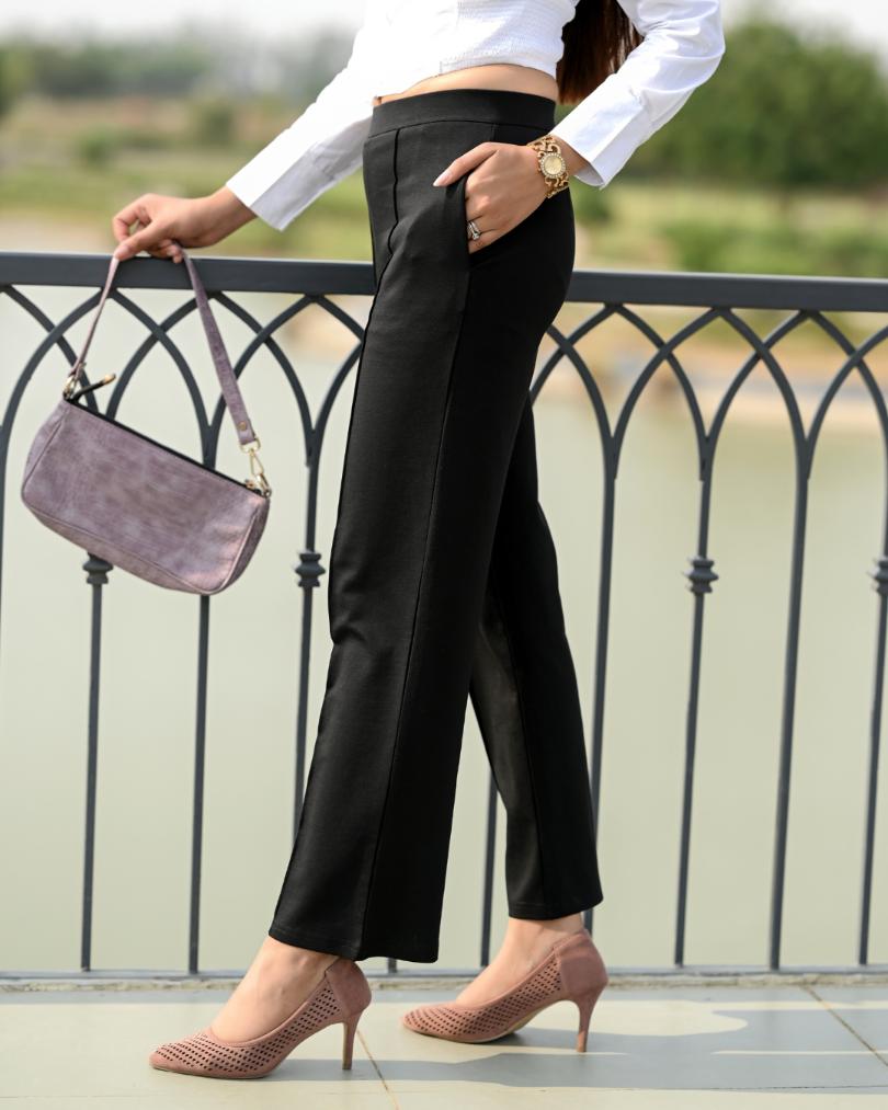 Black extra flare fit pants & trousers for women casual and office wear.