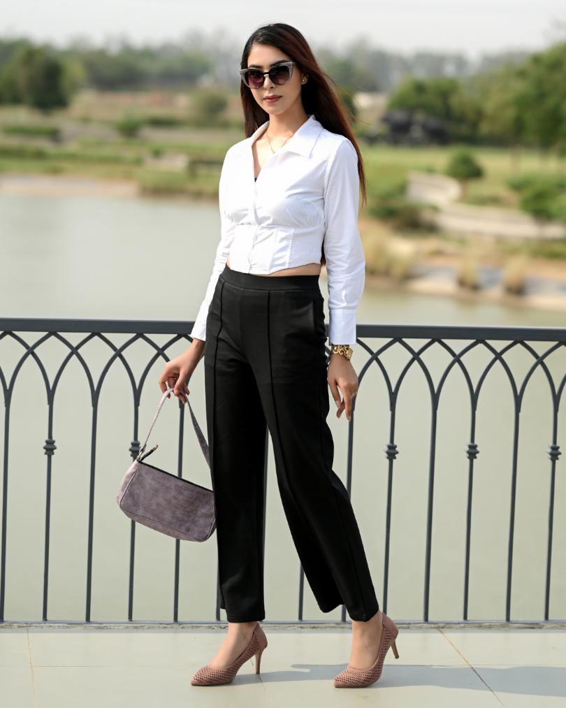 Fit and flare black pants best sale