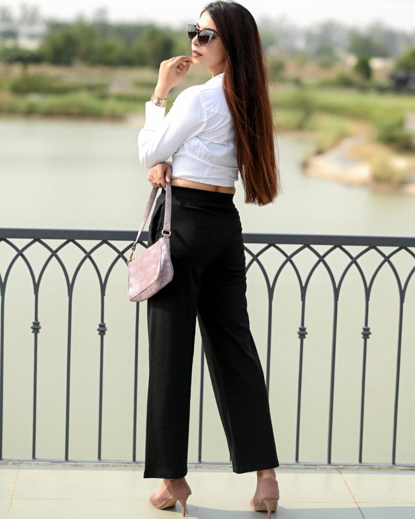 Charcoal extra flare fit pants & trousers for women casual and office wear.