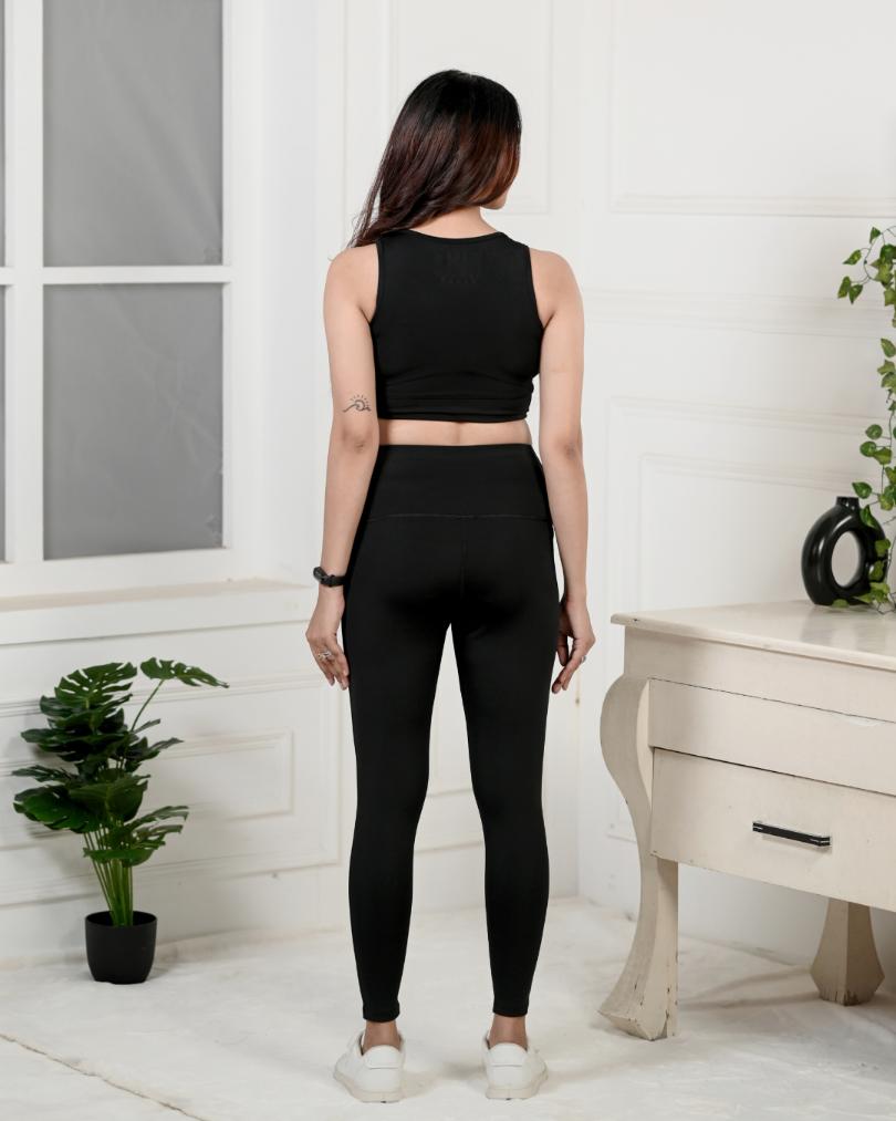 Black gym coordinate set with leggings -Active gym coordinate set leggingsXS