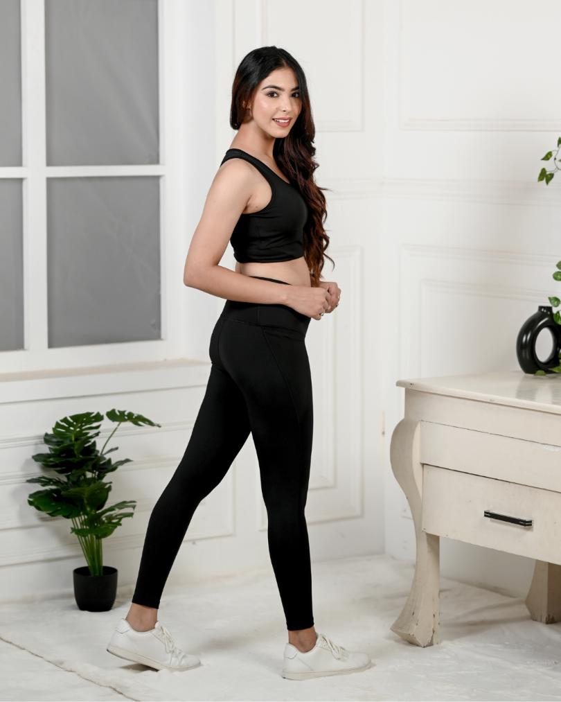 Black gym coordinate set with leggings -Active gym coordinate set leggingsXS