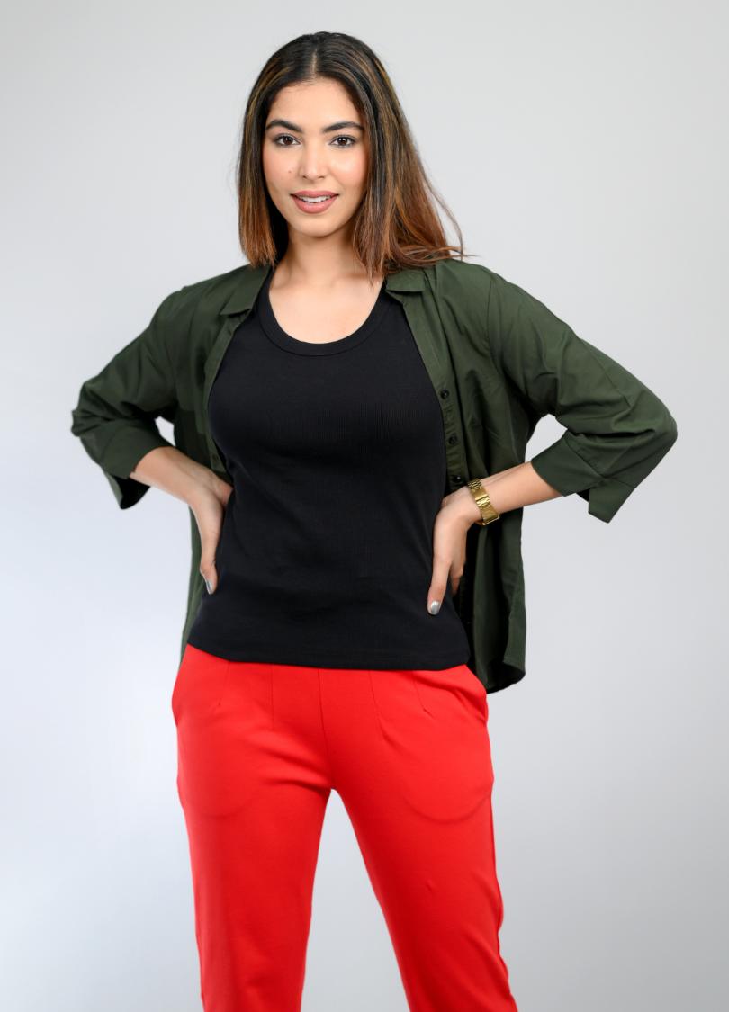 Black Rib Top [ 100% Cotton, 220 GSM non transparent fabric ] -Rib top