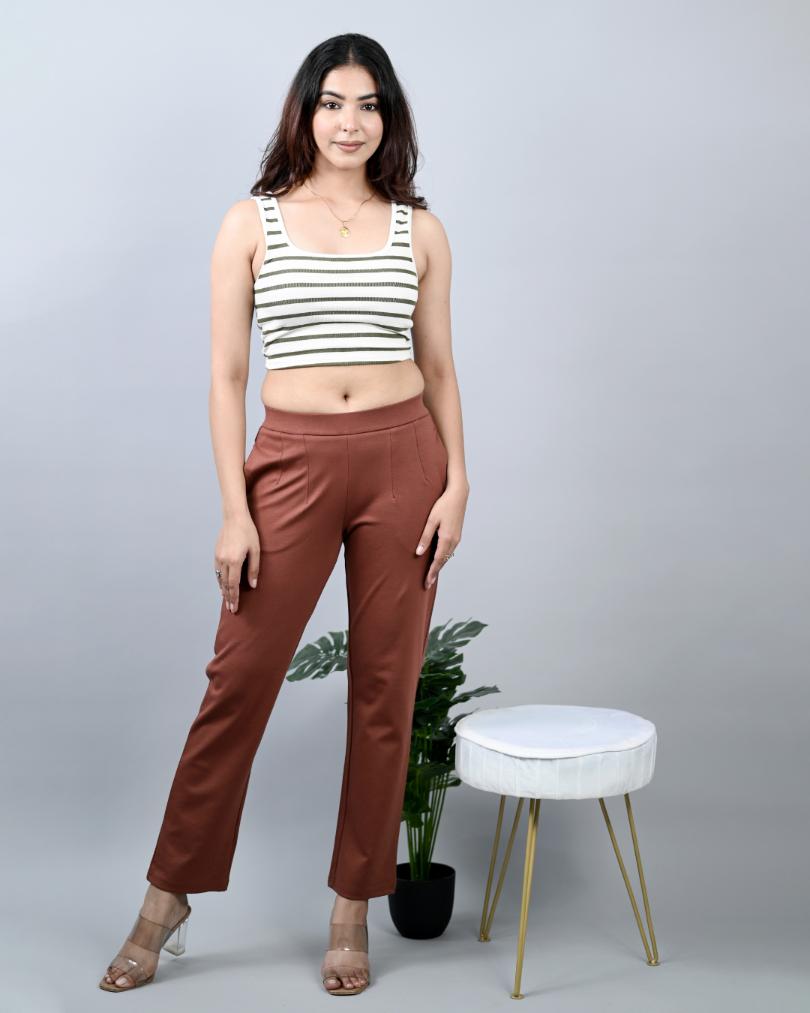 Caramel cigarette pencil pants & trousers for women casual and office wear.