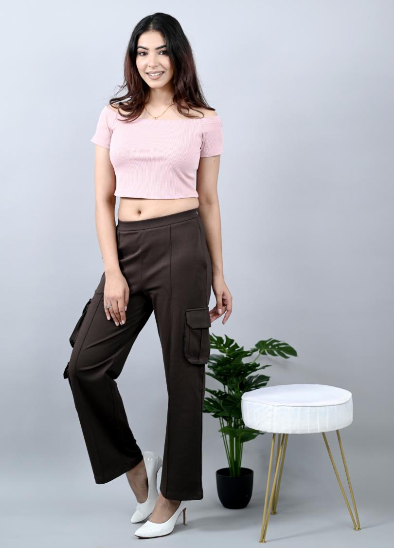 Coffee bean cargo pants for women