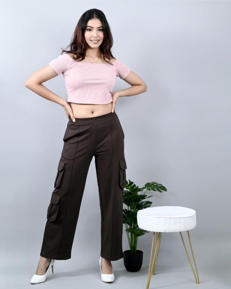 Coffee bean cargo pants & trousers for women, Casual wear - Loose fit.