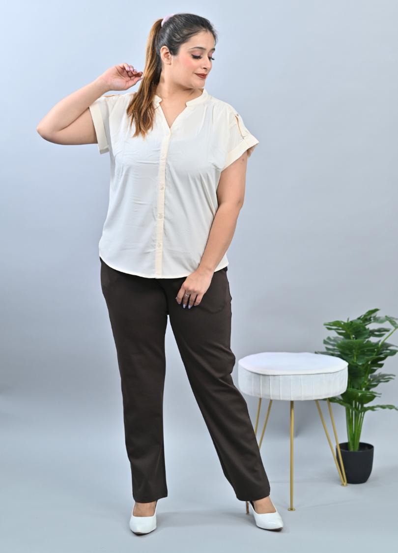 Buy Mlada Straight Fit Cigarette Pencil Pants Elastic Waist Band Mid High  Waist Formal Office Trousers for Women, Pockets for Travel Stretch Cotton  Knit Full Length Regular/Plus Size - Beige, XS at