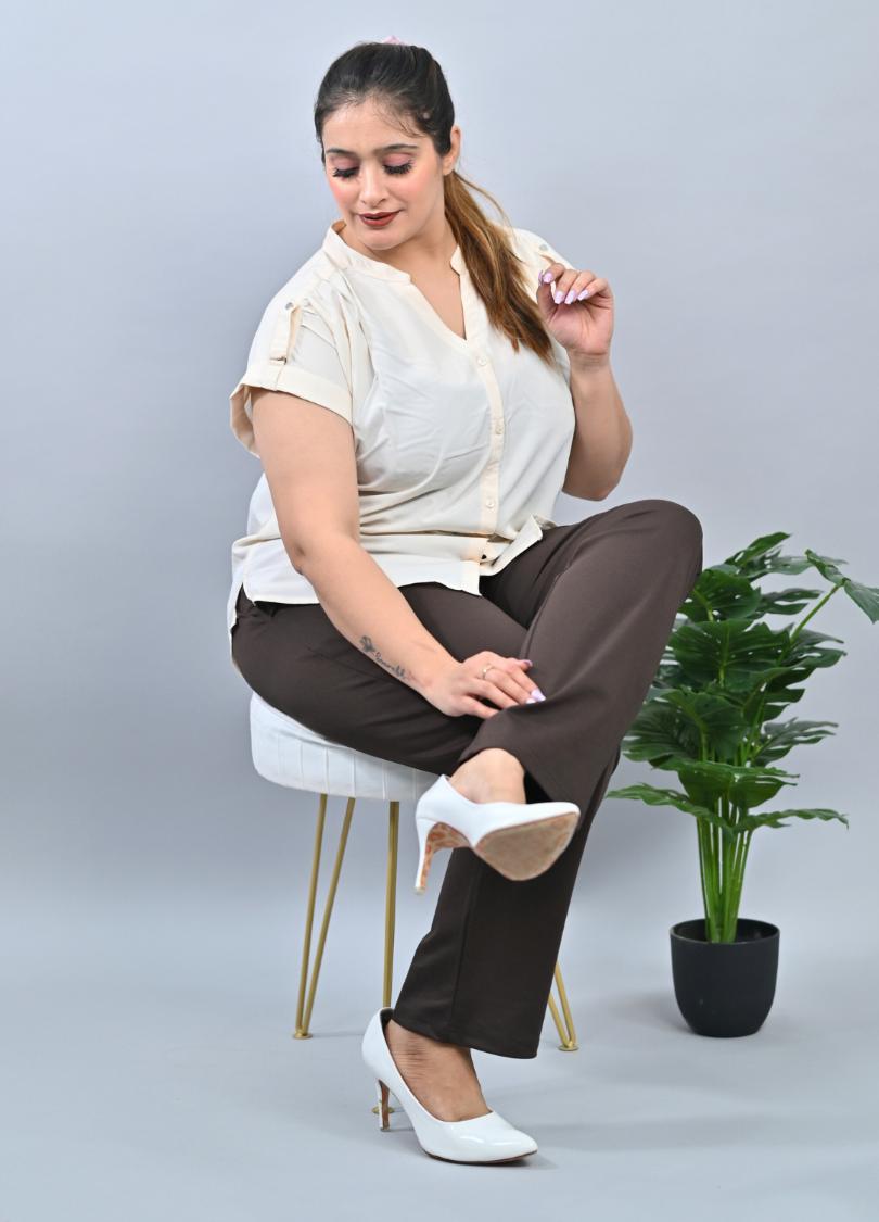 Coffee bean plus size cigarette pencil pants