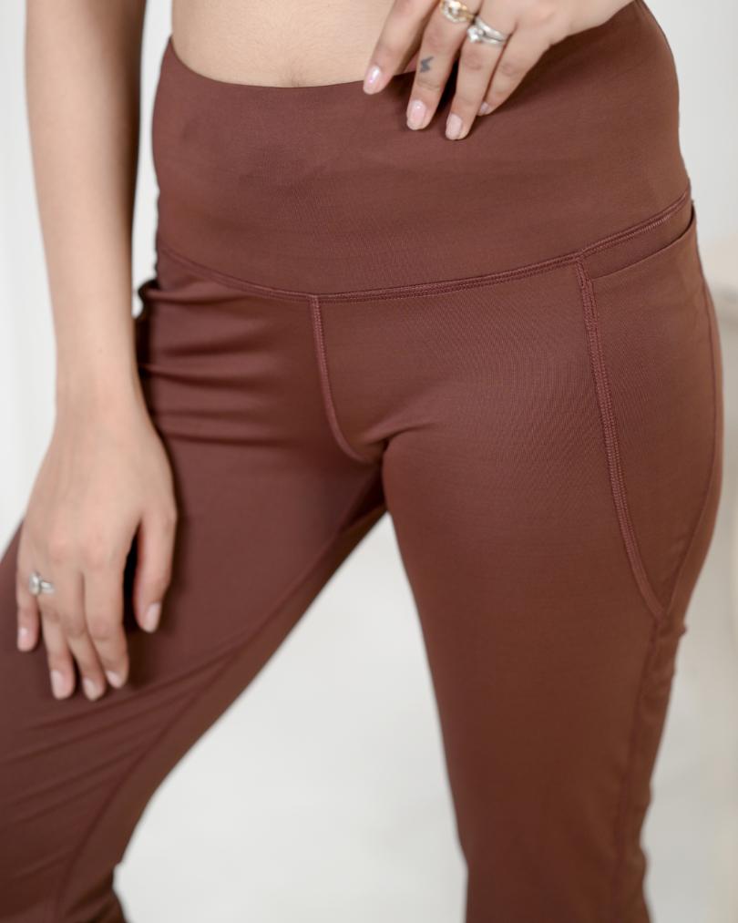 Brown Crossover Waist Flare Leggings · Filly Flair