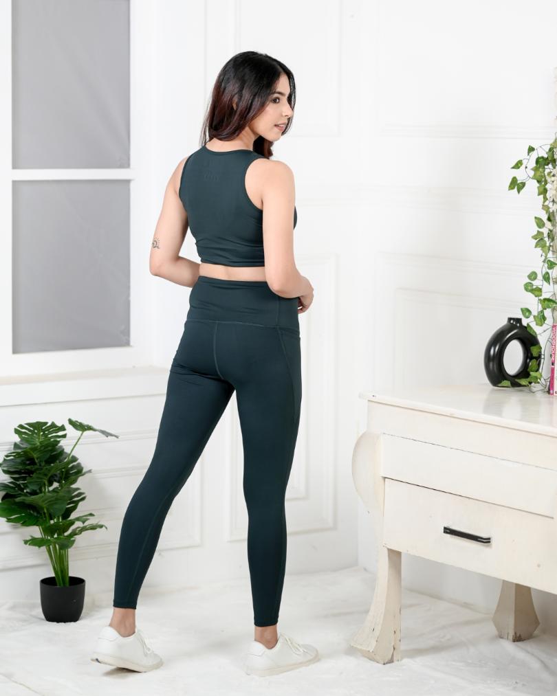 Dark Green Active Leggings -Active leggings pants