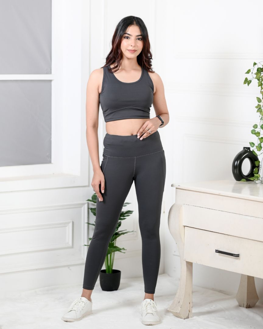 Dark grey gym coordinate set with leggings -Active gym coordinate setXS