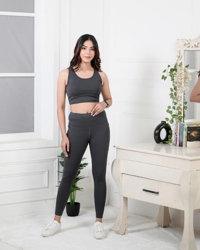 Dark grey gym coordinate set with leggings -Active gym coordinate setXS