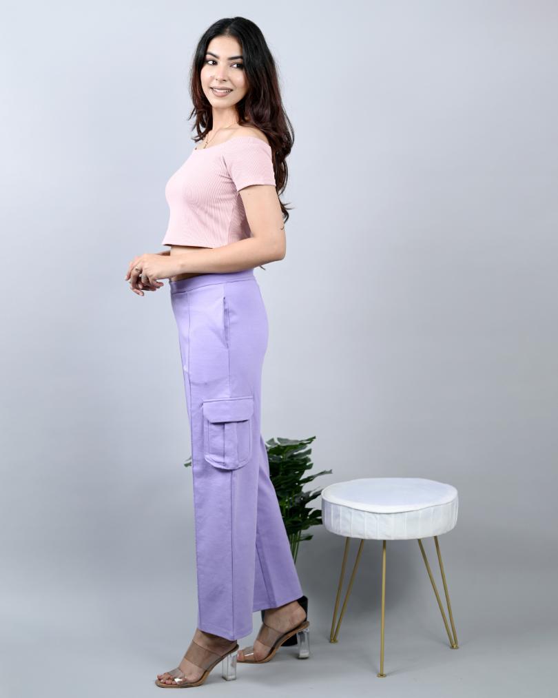 Lavender cargo pants & trousers for women, Casual wear - Loose fit.