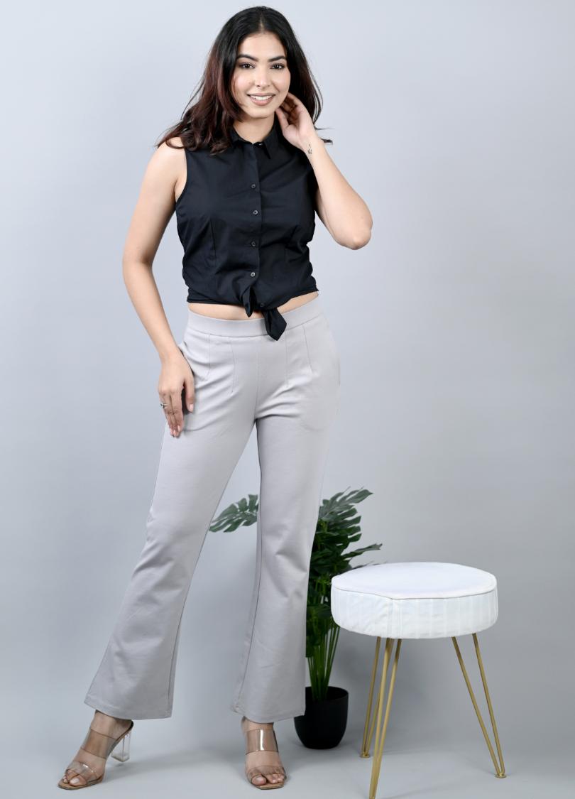 Light grey bootcut flare pants & trousers for women casual and