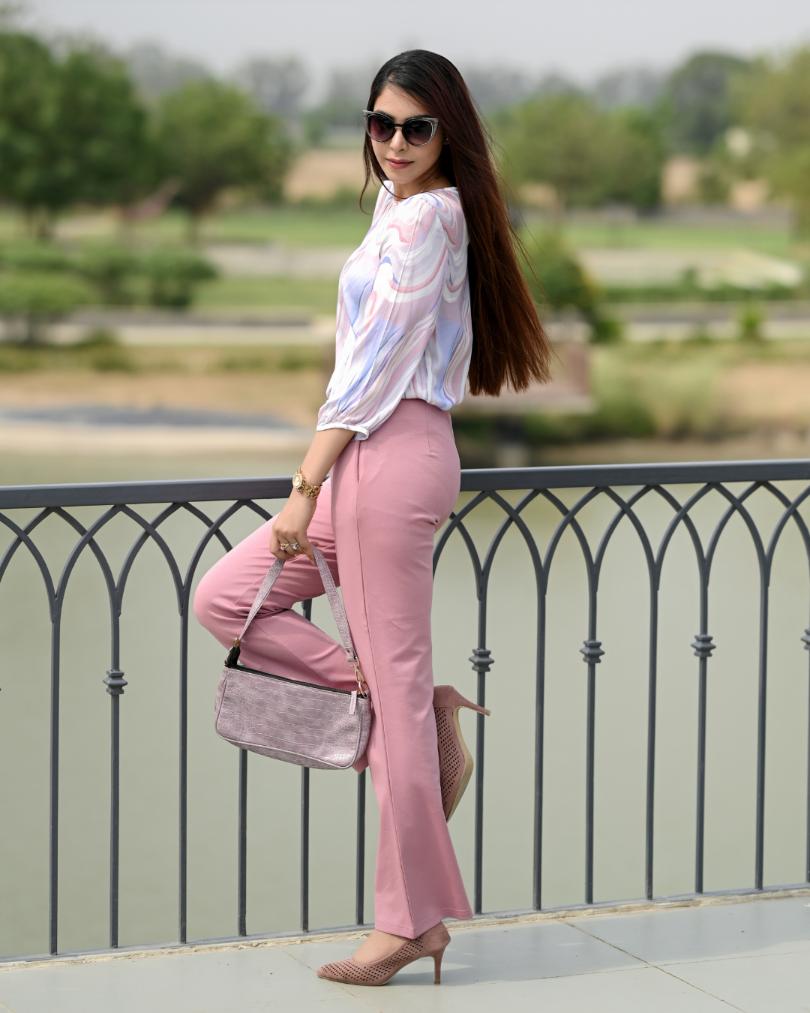 Light pink flare bootcut pants & trousers for women casual and