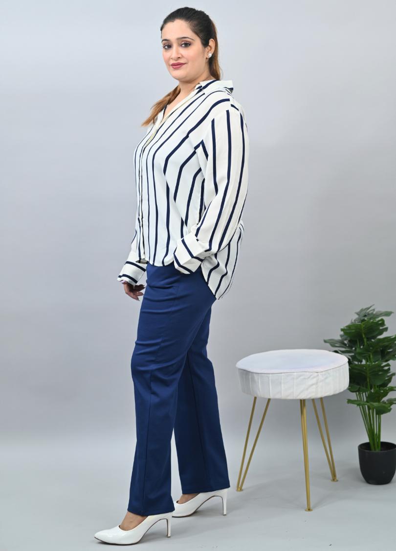 Navy blue plus size cigarette pencil pants