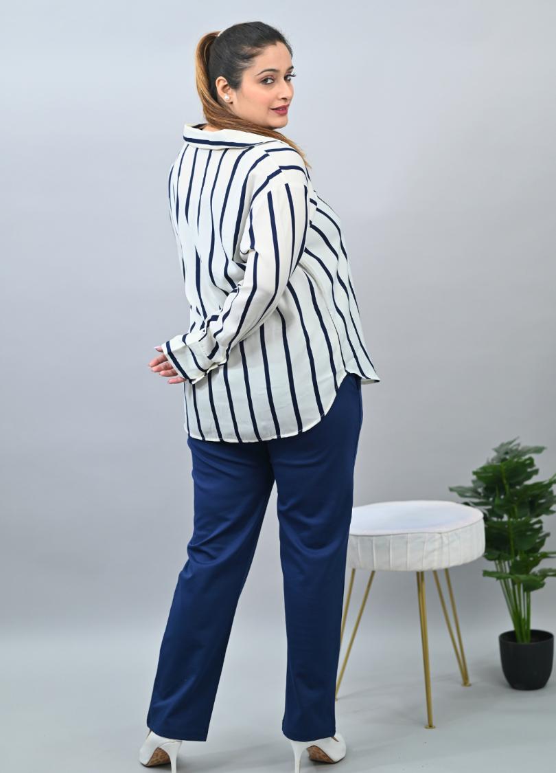 Navy blue plus size cigarette pencil pants