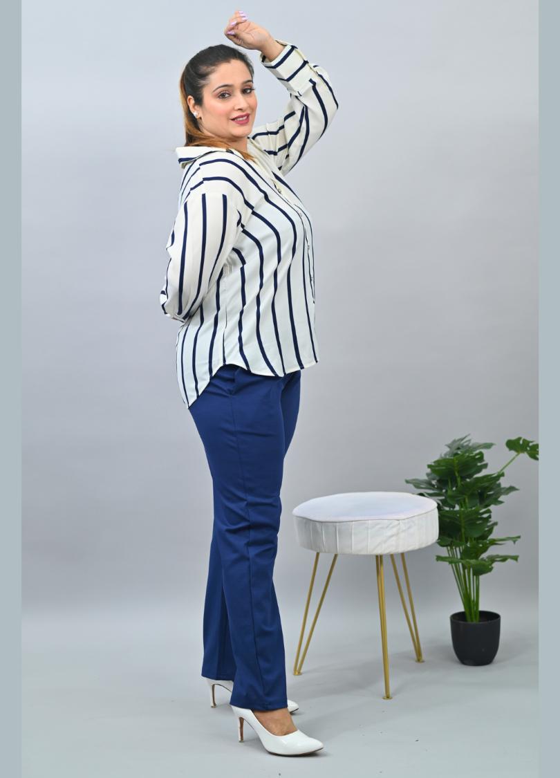 Navy blue plus size cigarette pencil pants