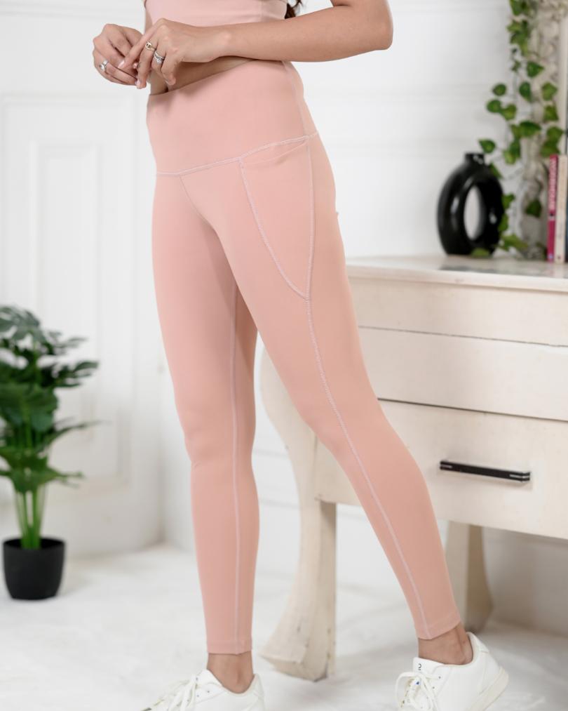 Peach gym tights for women ankle length sports pants gym tights