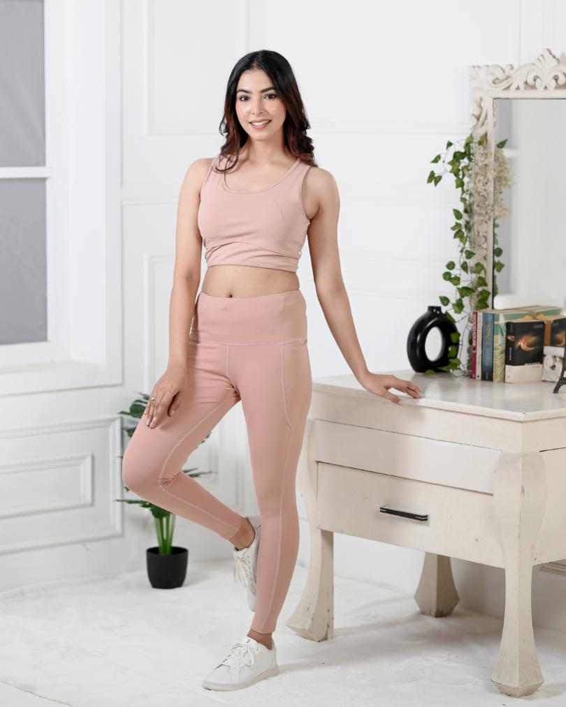 Peach gym coordinate set with leggings -Active gym coordinate setXS