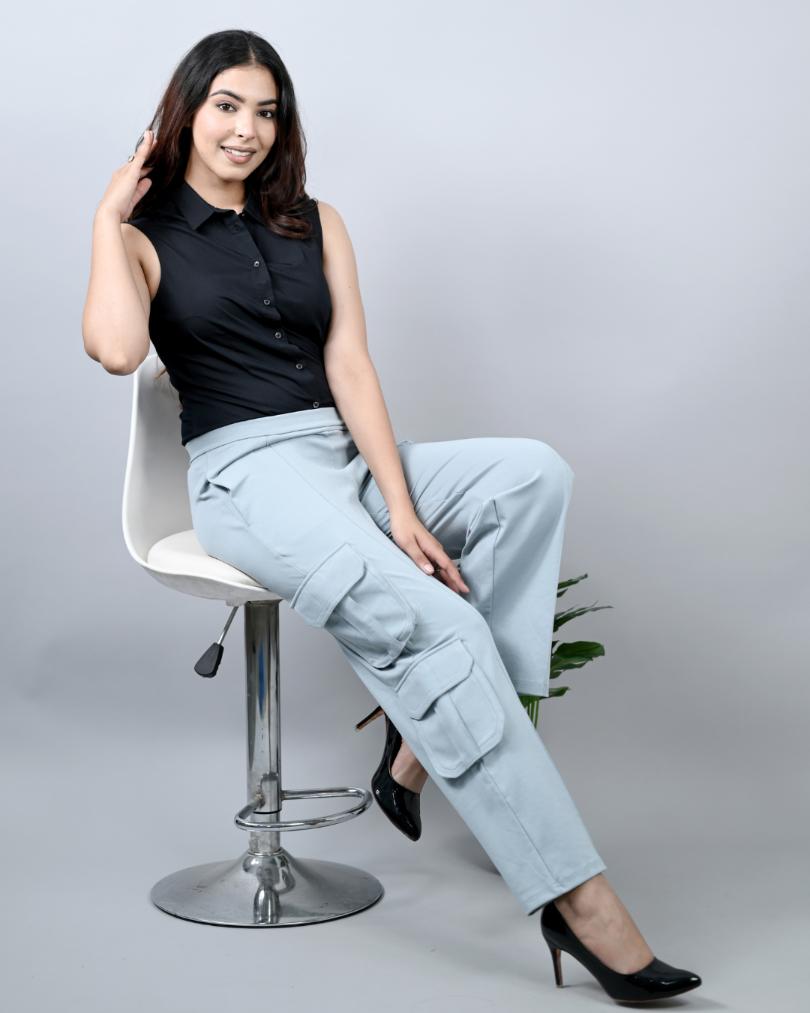 Pearl blue cargo pants for women