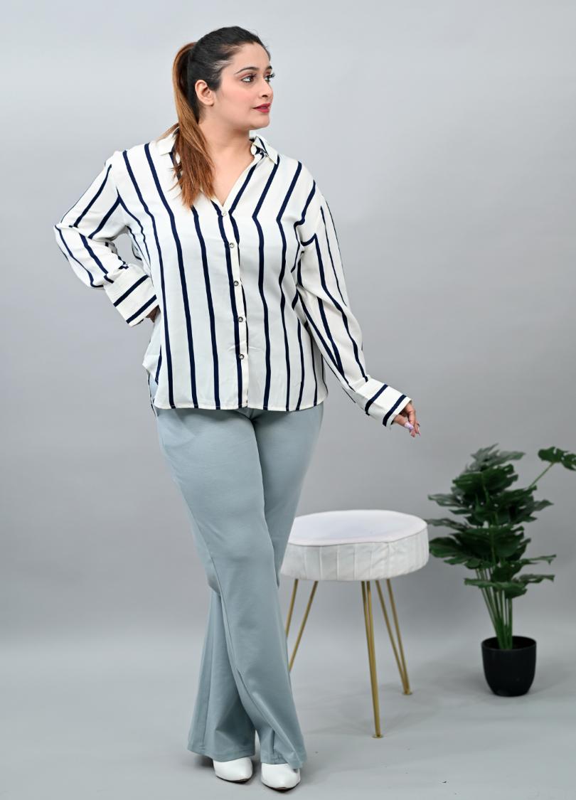 Pearl blue plus size bootcut flare pants & trousers for women