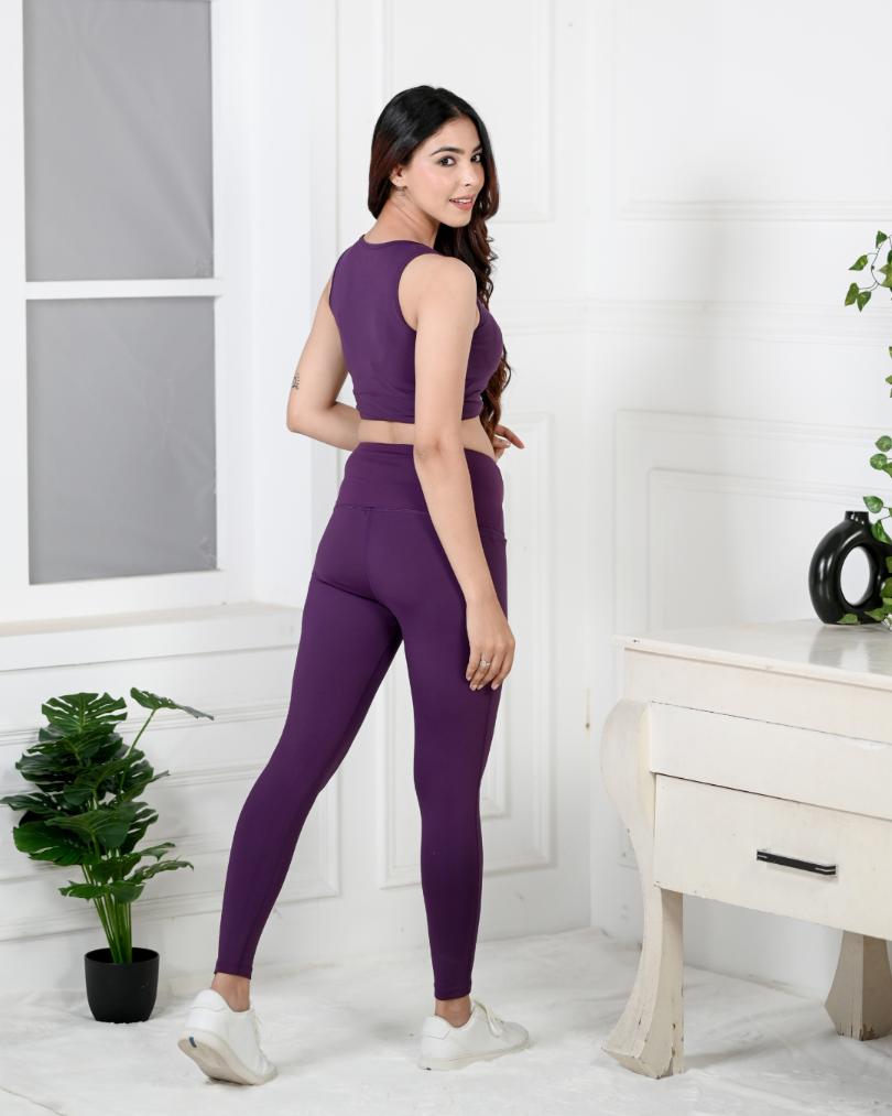 Purple gym tights for women ankle length sports pants gym tights