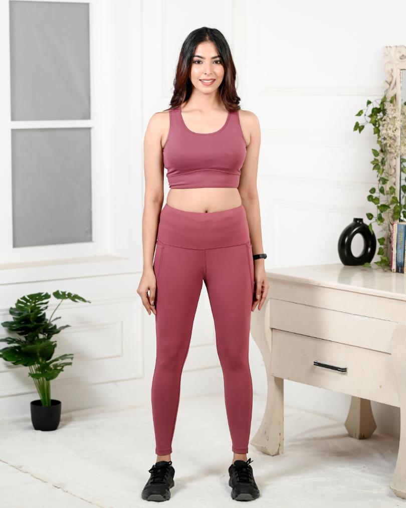 Rose gym coordinate set with leggings -Active gym coordinate setXS