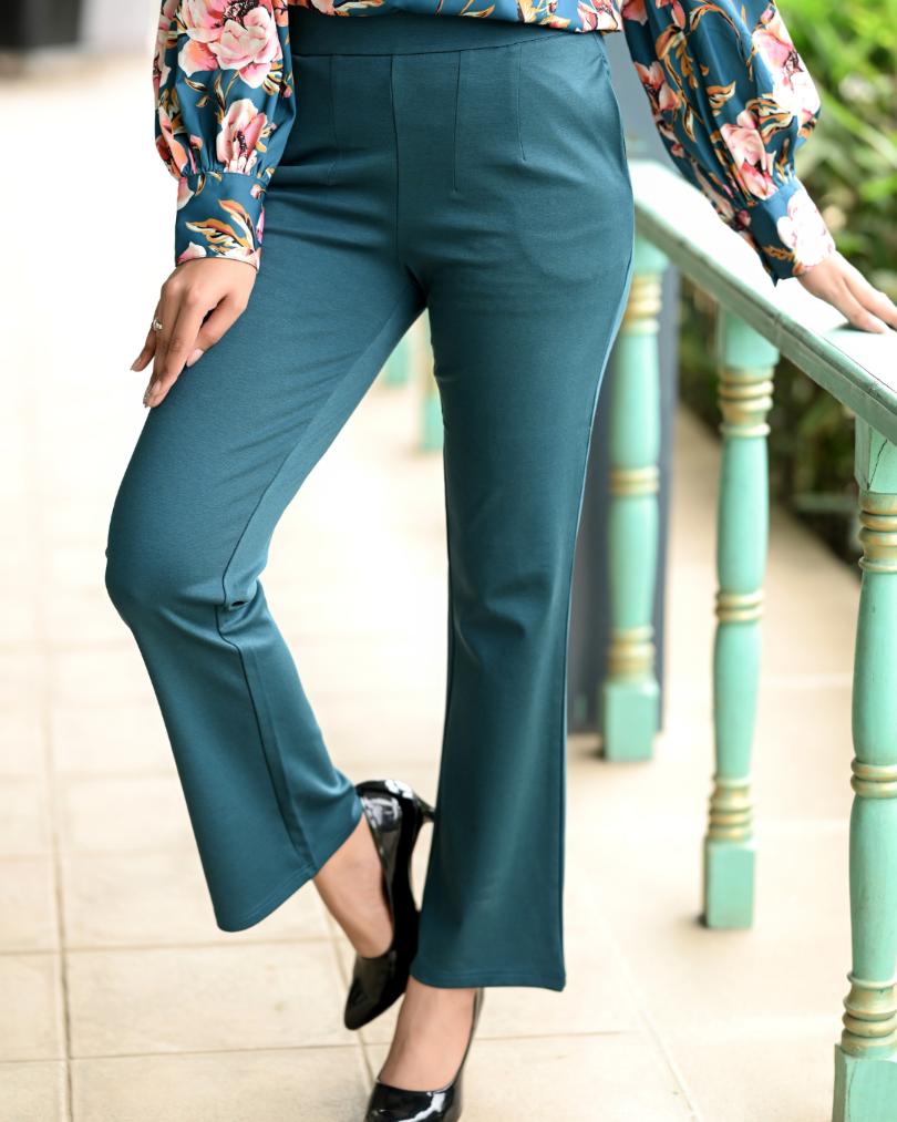 Teal flare bootcut pants & trousers for women casual and office wear.