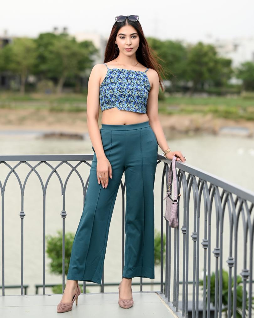 Teal Extra Flare Fit Pants -Milano extra flare fit pants