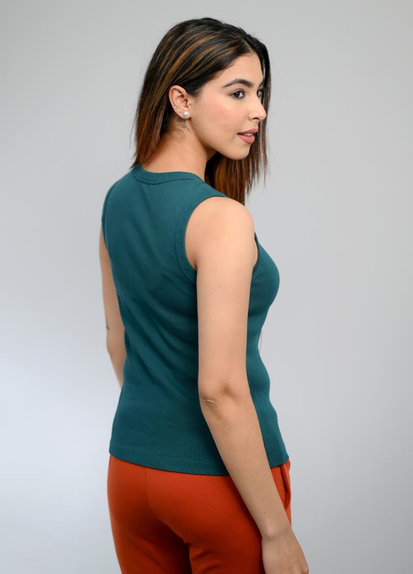 Teal Rib Top [ 100% Cotton, 220 GSM non transparent fabric ] -Rib tops