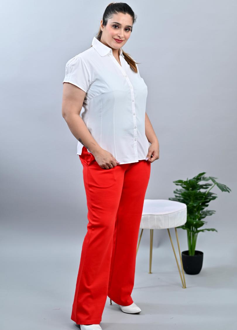 Tomato red plus size bootcut flare pants & trousers for women
