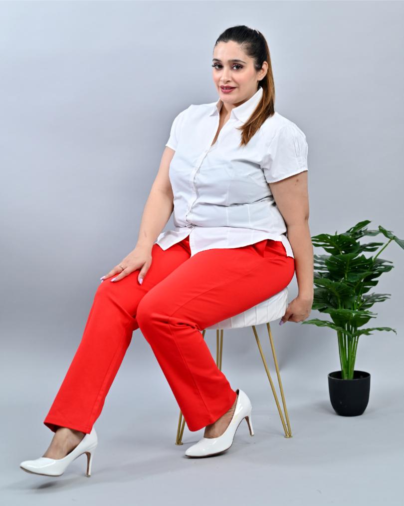 Tomato red plus size cigarette pencil pants