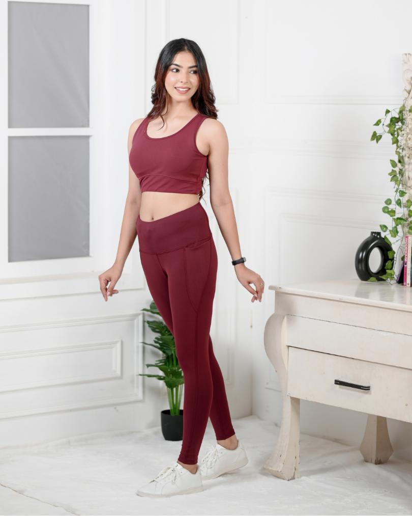 Wine gym coordinate set with leggings -Active gym coordinate setXS