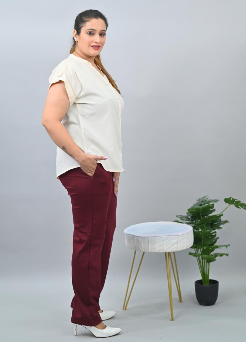 Wine plus size cigarette pencil pants