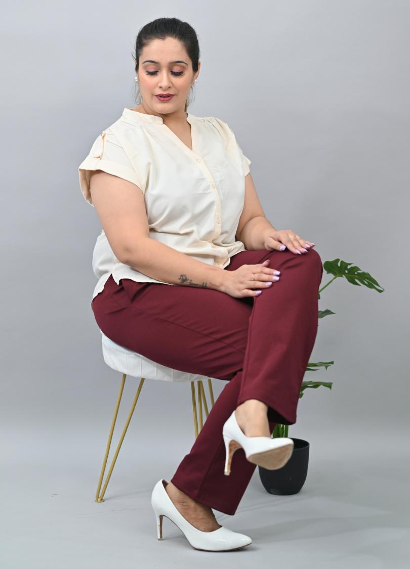 Wine plus size cigarette pencil pants