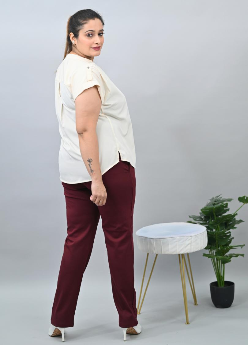 Wine cigarette pencil pants & trousers for women casual and office